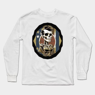 Fun Patriotic Rockabilly Skeleton Long Sleeve T-Shirt